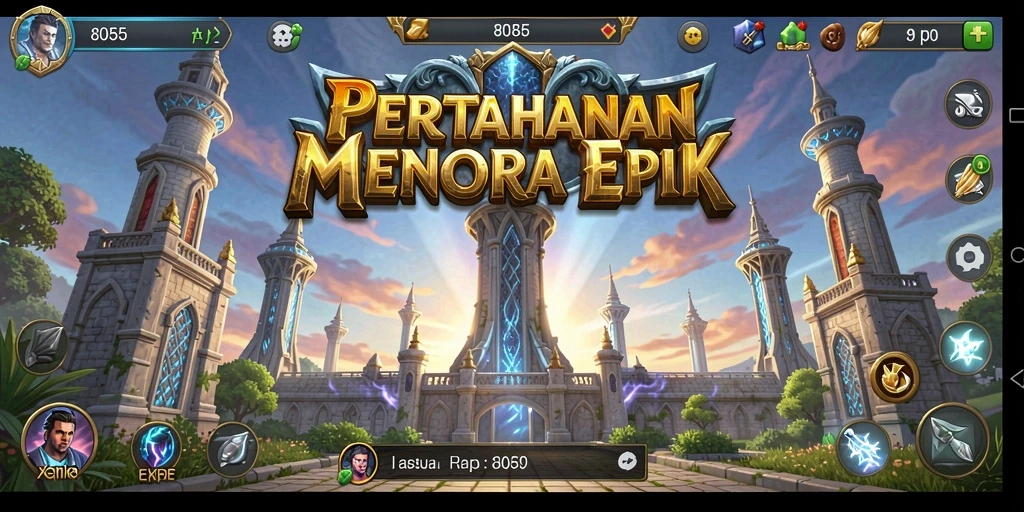 Tangkapan layar utama 8055 menampilkan aksi gameplay Tower Defense yang menegangkan.