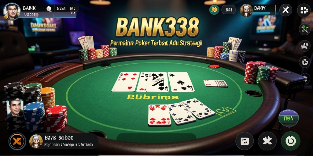 Screenshot utama BANK338 menampilkan aksi seru dalam permainan Poker.