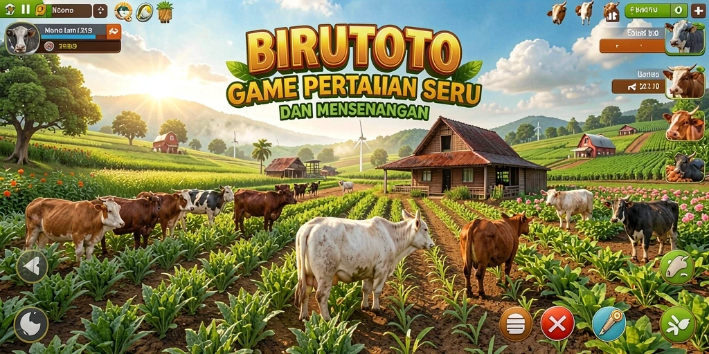 Tampilan gameplay <strong>BIRUTOTO</strong> dengan kebun yang indah dan beragam tanaman.