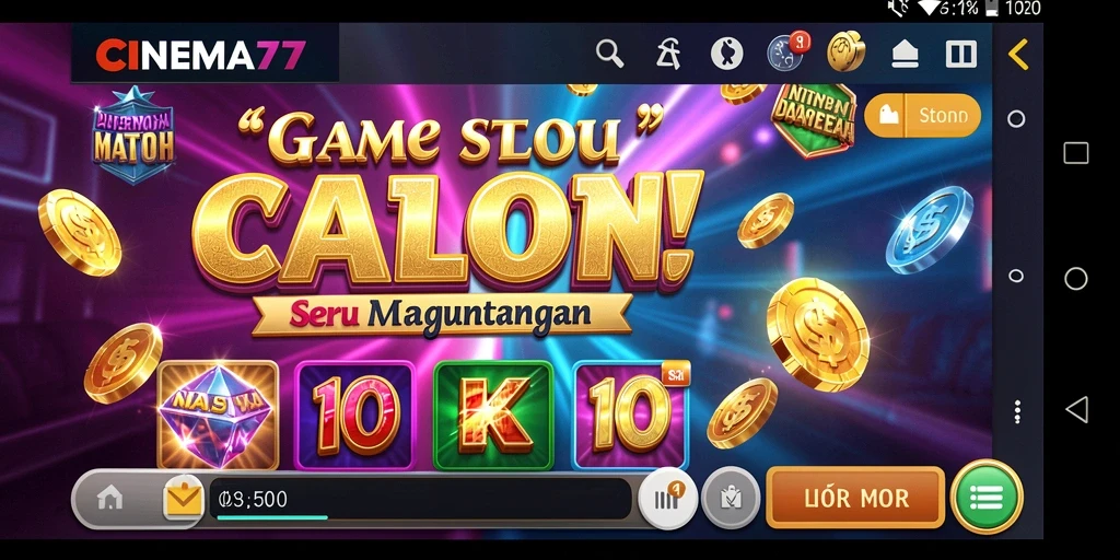 Tampilan gameplay CINEMA77 dengan berbagai tema slot yang menarik.