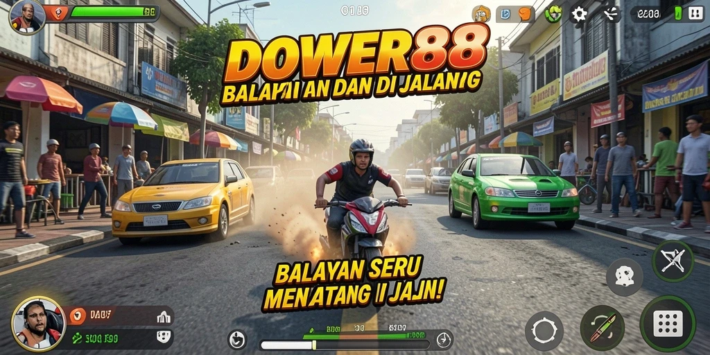 Tampilan gameplay DOWER88 menampilkan aksi balapan seru yang mendebarkan.