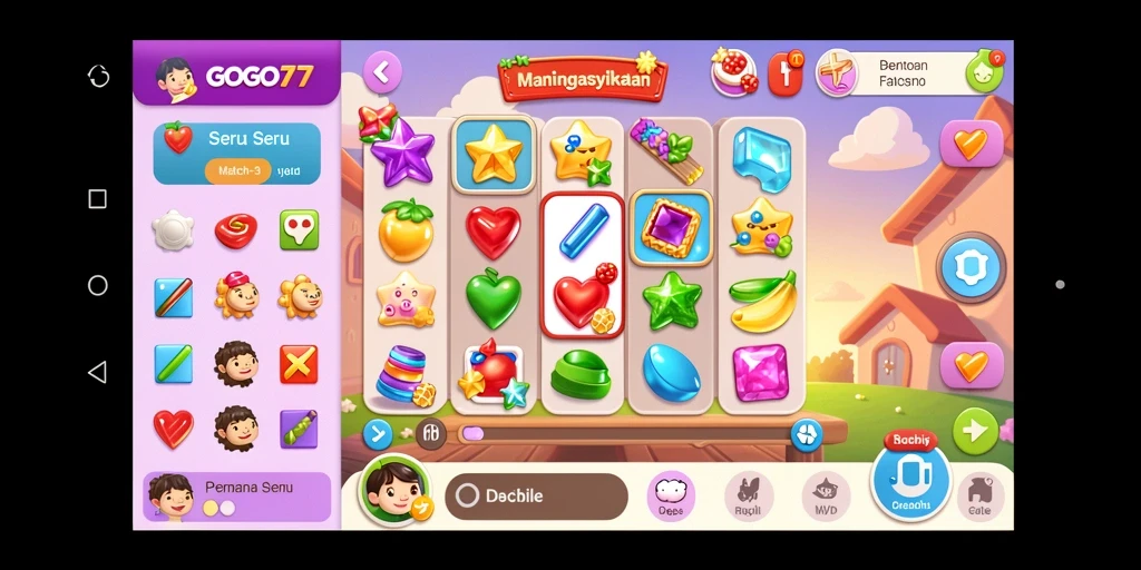 Tangkapan layar GOGO77 menampilkan gameplay seru Match-3.