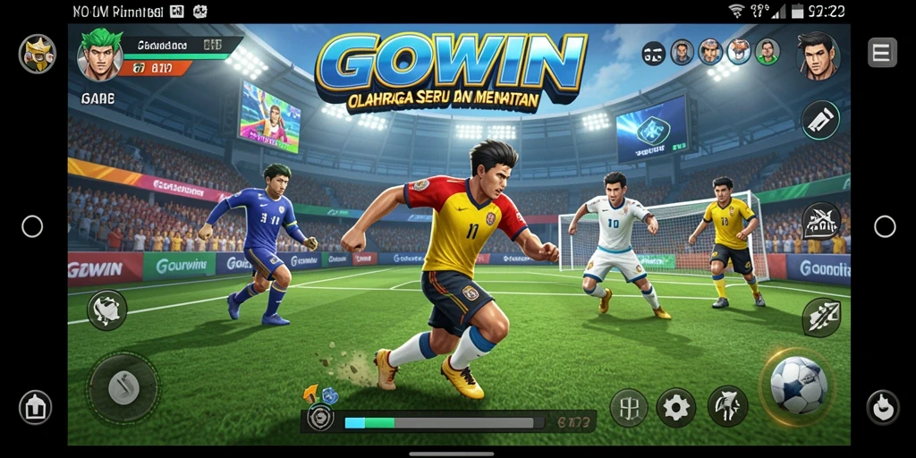 Screenshot gameplay GOWIN menampilkan aksi seru di arena olahraga.