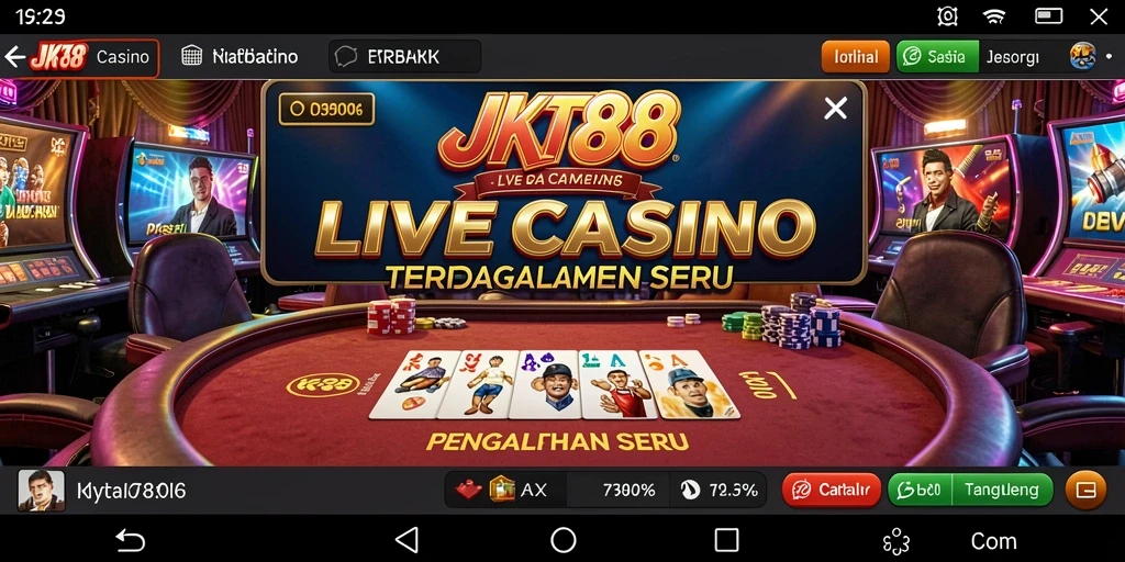 Screenshot gameplay JKT88 menampilkan dealer dan permainan langsung dengan interaksi yang seru.