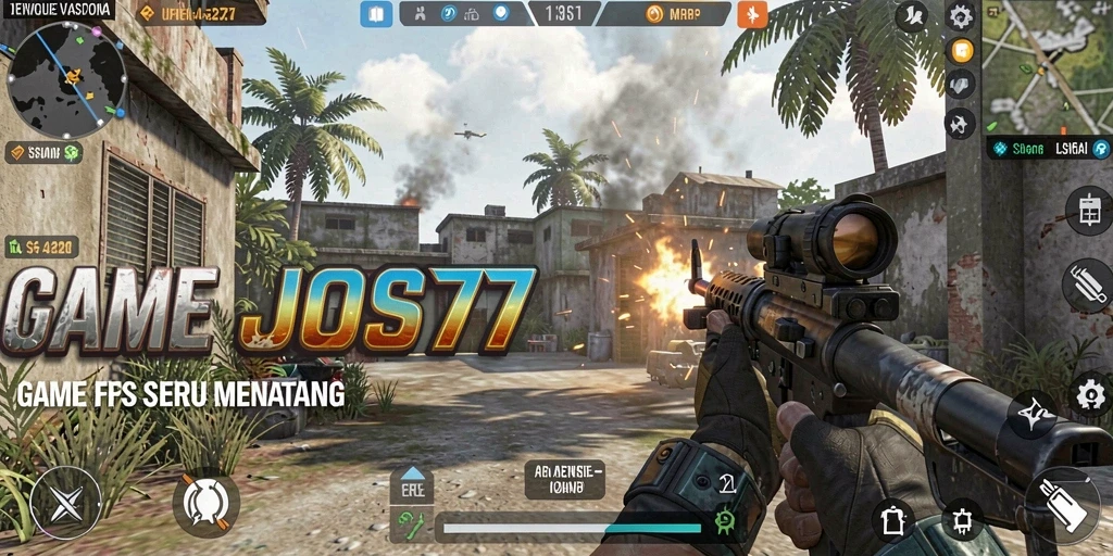 Tangkapan layar gameplay JOS77 yang menampilkan aksi tembak-menembak yang seru.