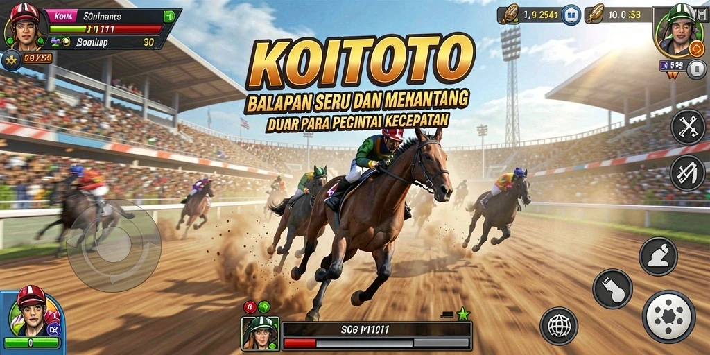 Gameplay balapan seru dalam KOITOTO dengan kendaraan yang cepat.