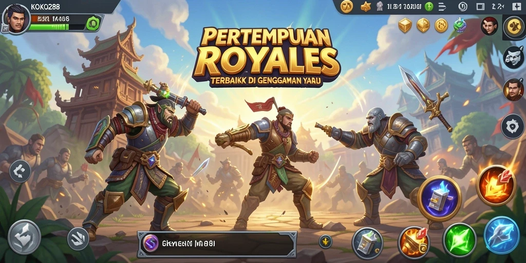Tampilan gameplay KOKO288 dengan pertempuran seru di arena luas.