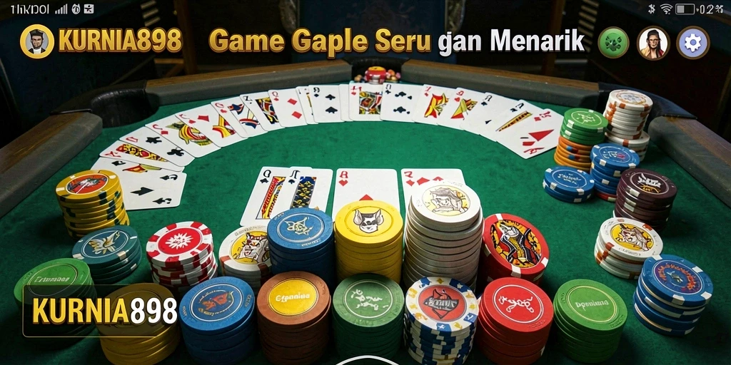 Screenshot gameplay KURNIA898 yang menunjukkan ketegangan saat bermain Gaple.