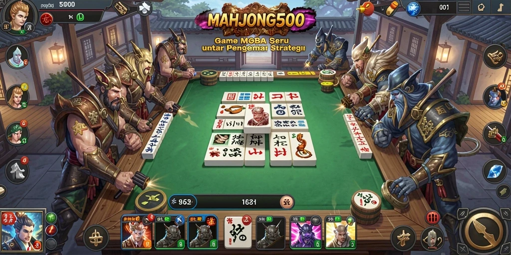Tangkapan layar gameplay menampilkan pertempuran tim yang seru di MAHJONG500.