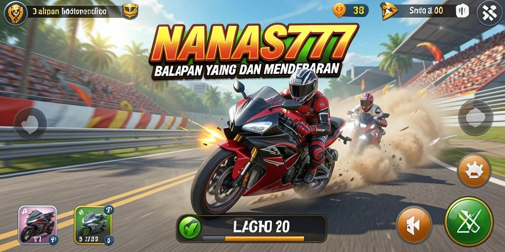Screenshot menunjukkan gameplay balapan motor yang intens.