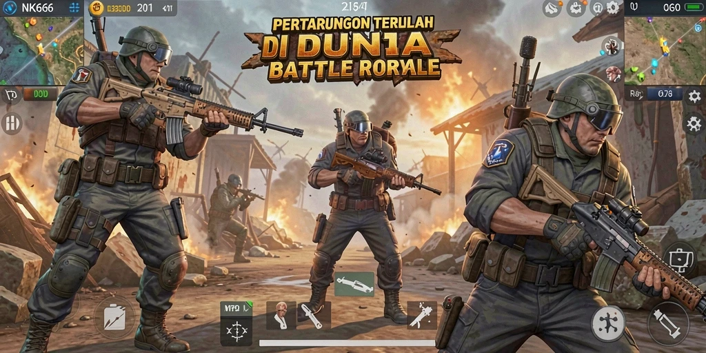 Gambaran gameplay NK666 dalam suasana penuh aksi Battle Royale.