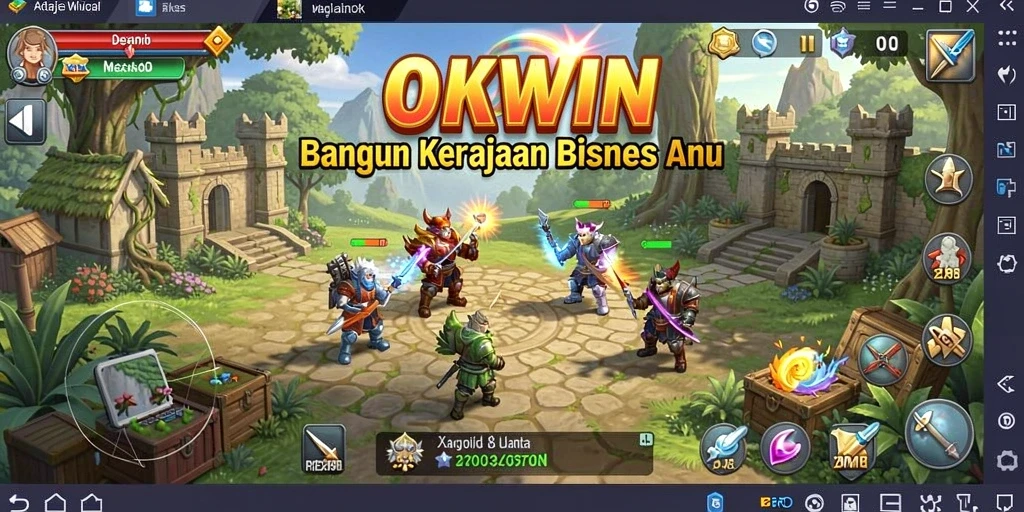 Tangkapan layar gameplay OKWIN yang menampilkan pengelolaan bisnis yang seru.