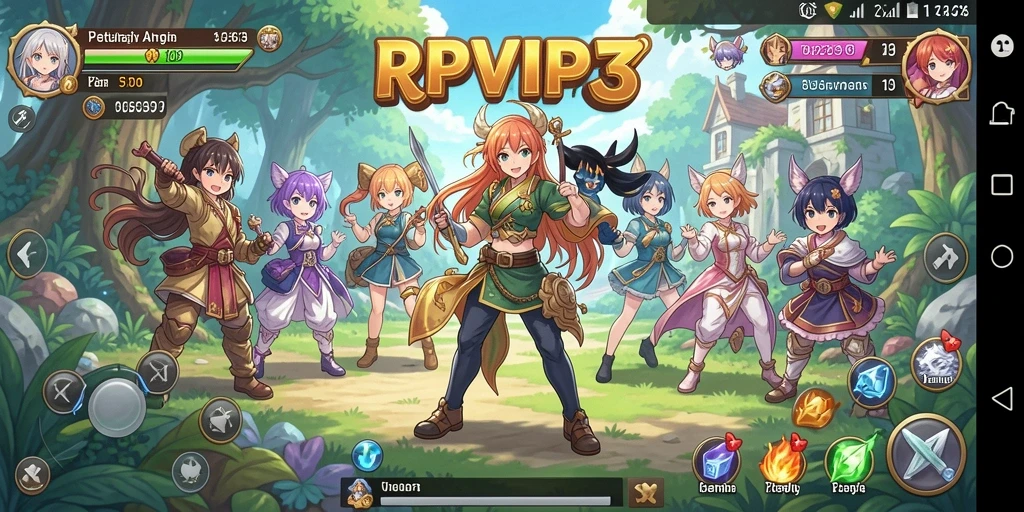 Gameplay RPVIP3 yang menampilkan pertarungan karakter anime.