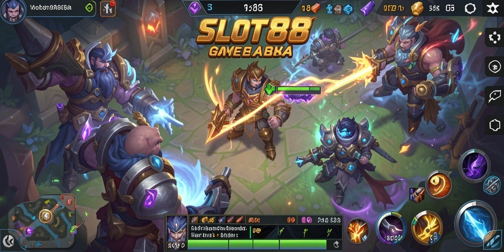 Menampilkan aksi seru dalam permainan MOBA SLOT88.