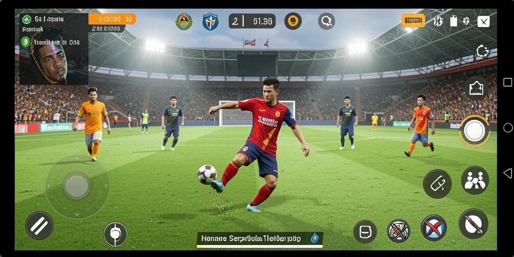 Screenshot dari V21 menampilkan aksi seru di lapangan sepak bola.