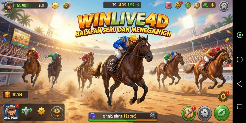 Gameplay seru WINLIVE4D dengan mobil balap berkecepatan tinggi.